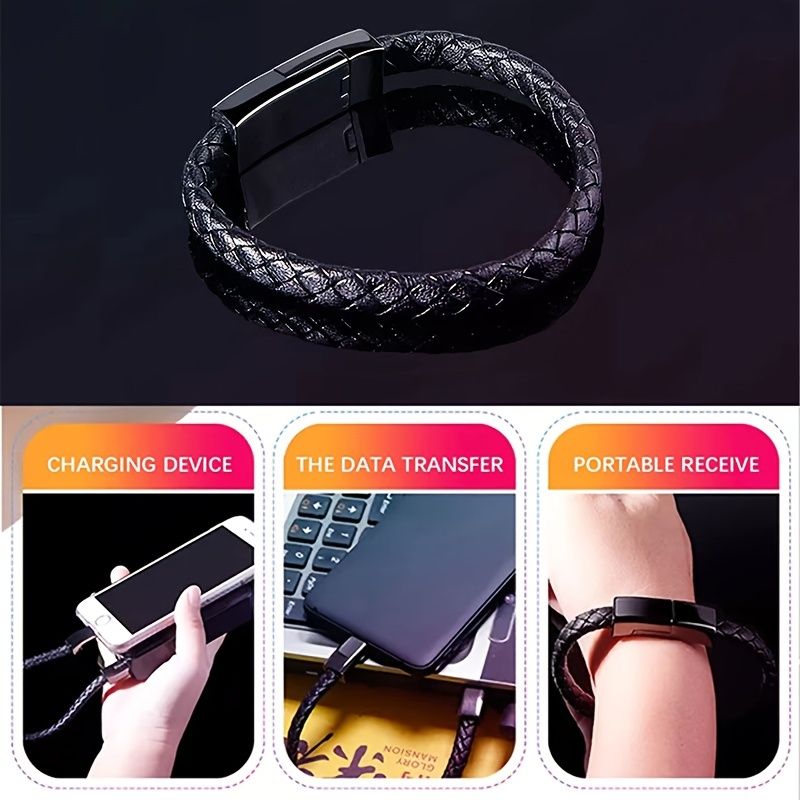 ANSTY Portable Leather Charger USB Cable Bracelet